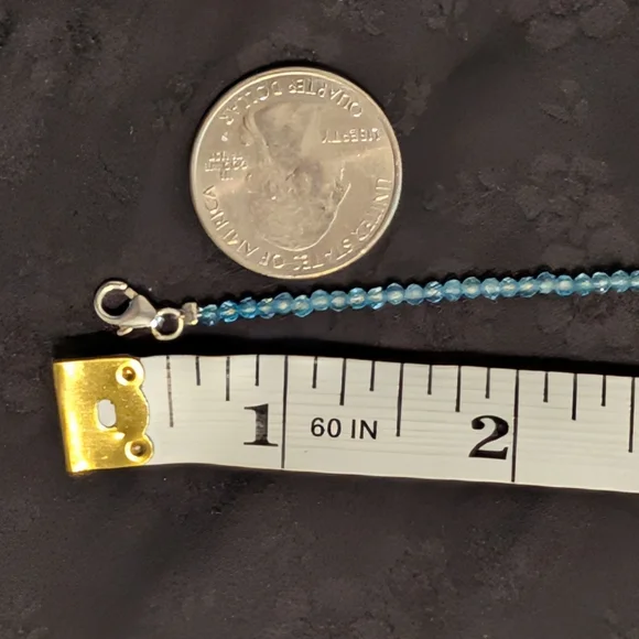 Delicate Genuine Sky Blue Topaz 2 mm Faceted Beaded Bracelet 925 Sterling Silver - Picture 12 of 13